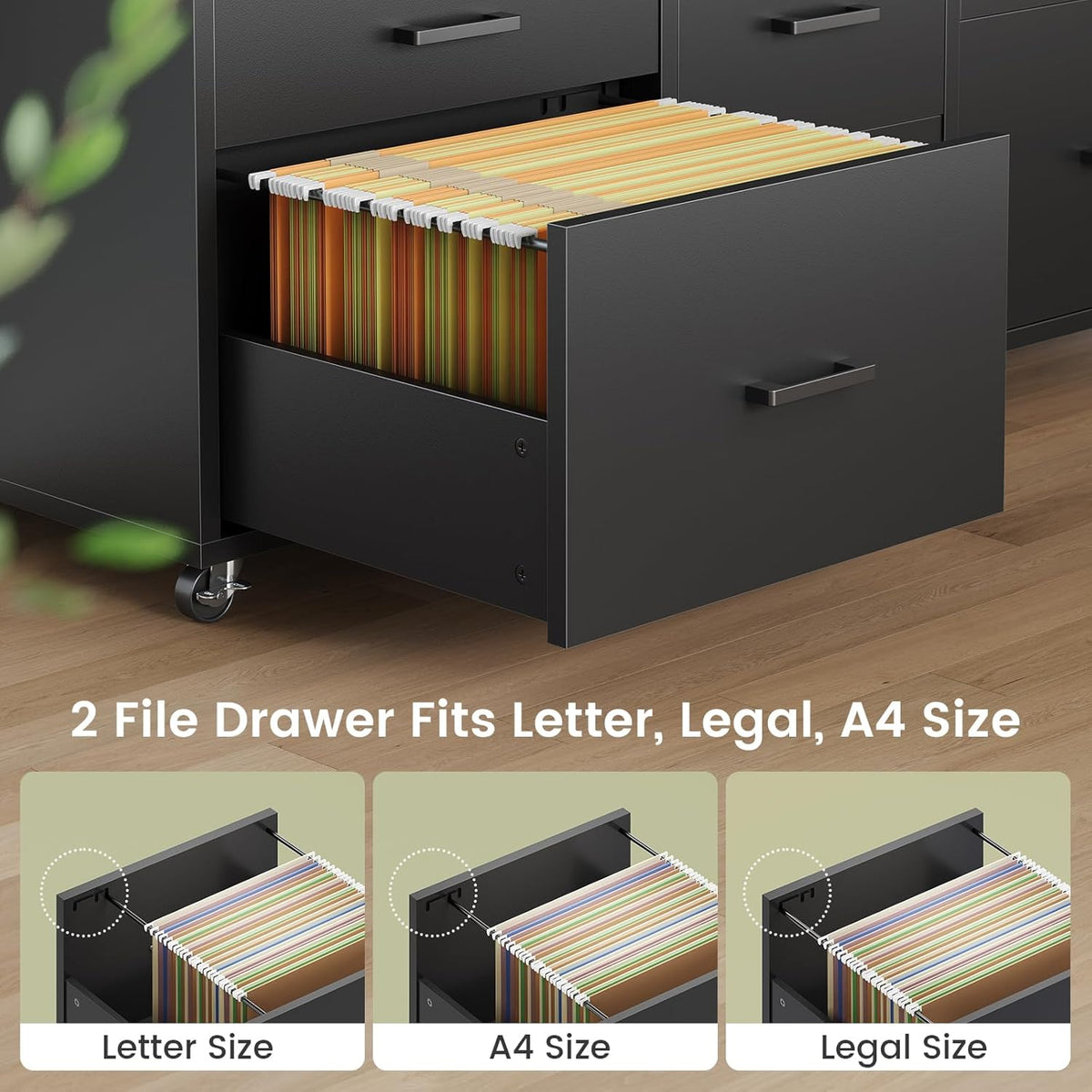 6 Drawers File Cabinet with Power Strip fits Legal/Letter/A4 Size | 47" Wood Mobile Lateral Filing Cabinet , Printer