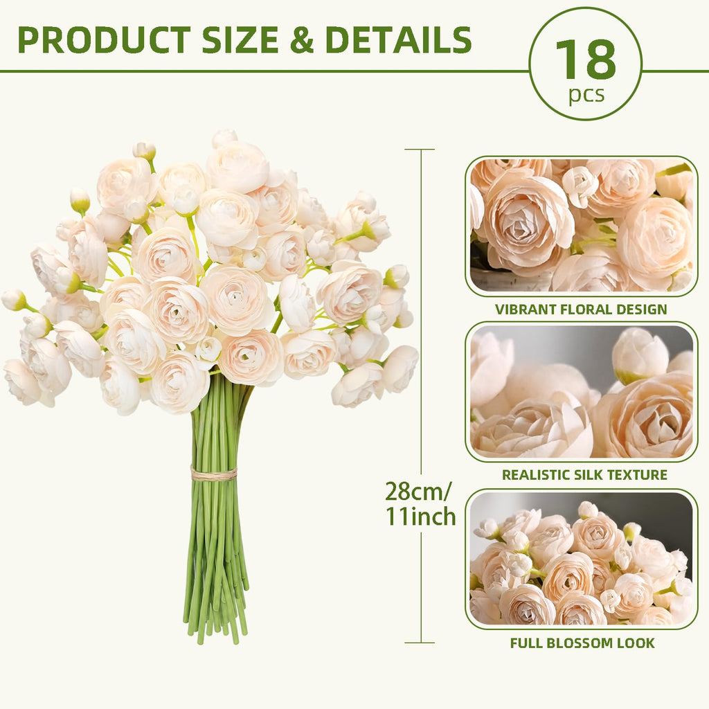 Artificial Ranunculus Flower Light Champagne 18 Pcs