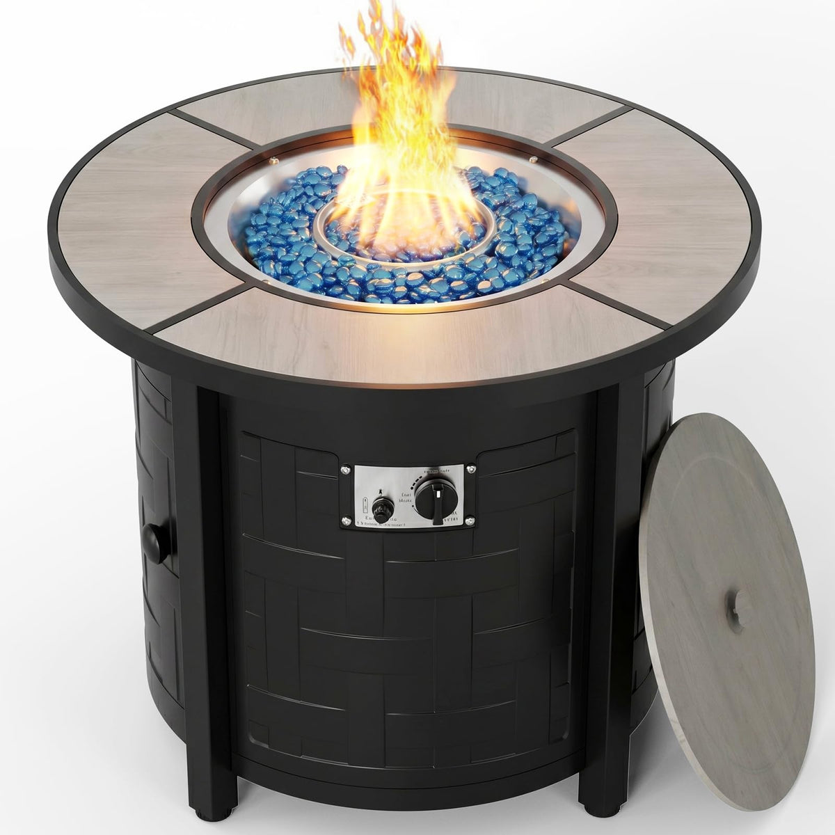 30-Inch Round Propane Fire Pit Table, 50, 000 BTU, Gray