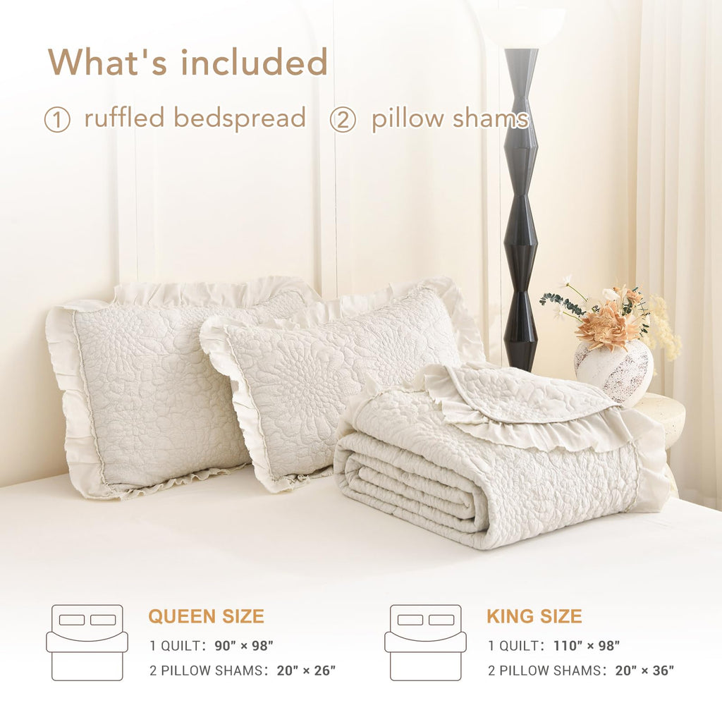 Wheat Quilt Sets, Stone-Washed Lightweight Ruffle Coverlet