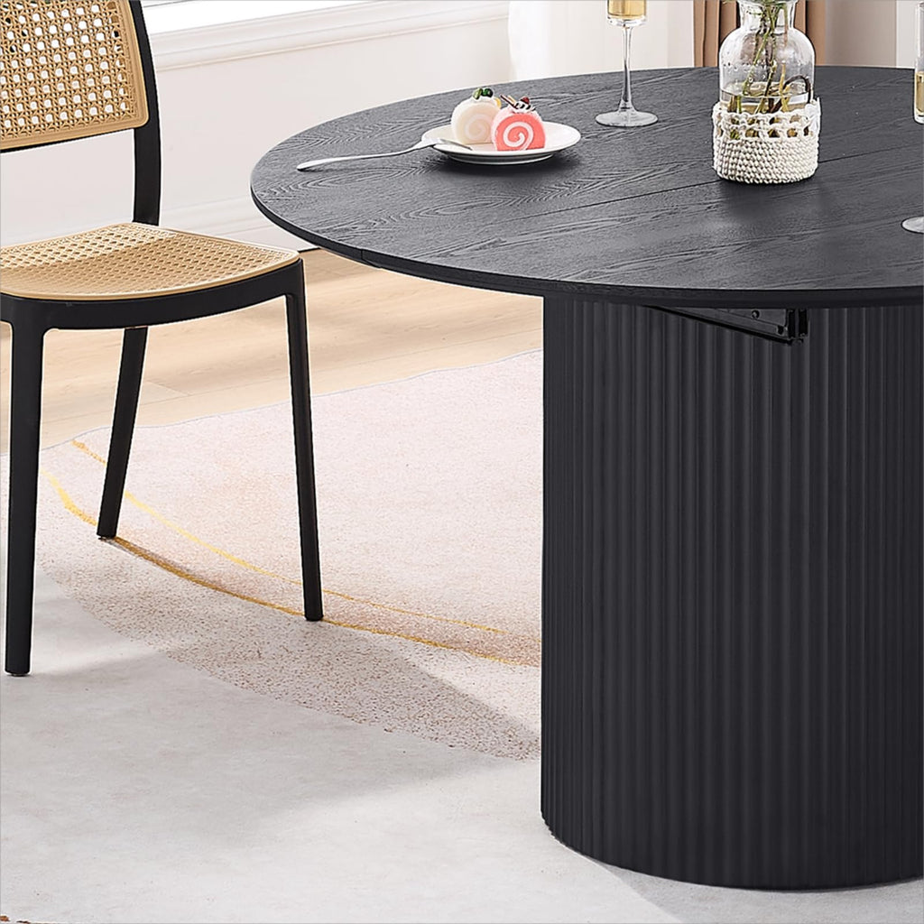 47.24 Dining Table, Expandable Dining Table for 4 6 8 12 Person, Black Round Dinner Tables Mid-Century Modern Table