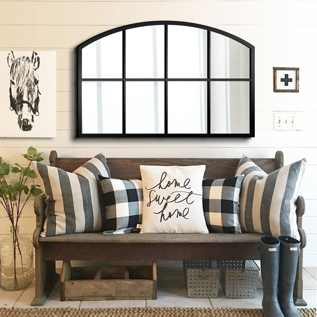 42x28 Large Black Arched Window Pane Wall Mirrors, Farmhouse Decor