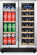 Upgraded Wine and Beverage Refrigerator 24 Inch, Dual Zone Wine Beverage Cooler with French Door