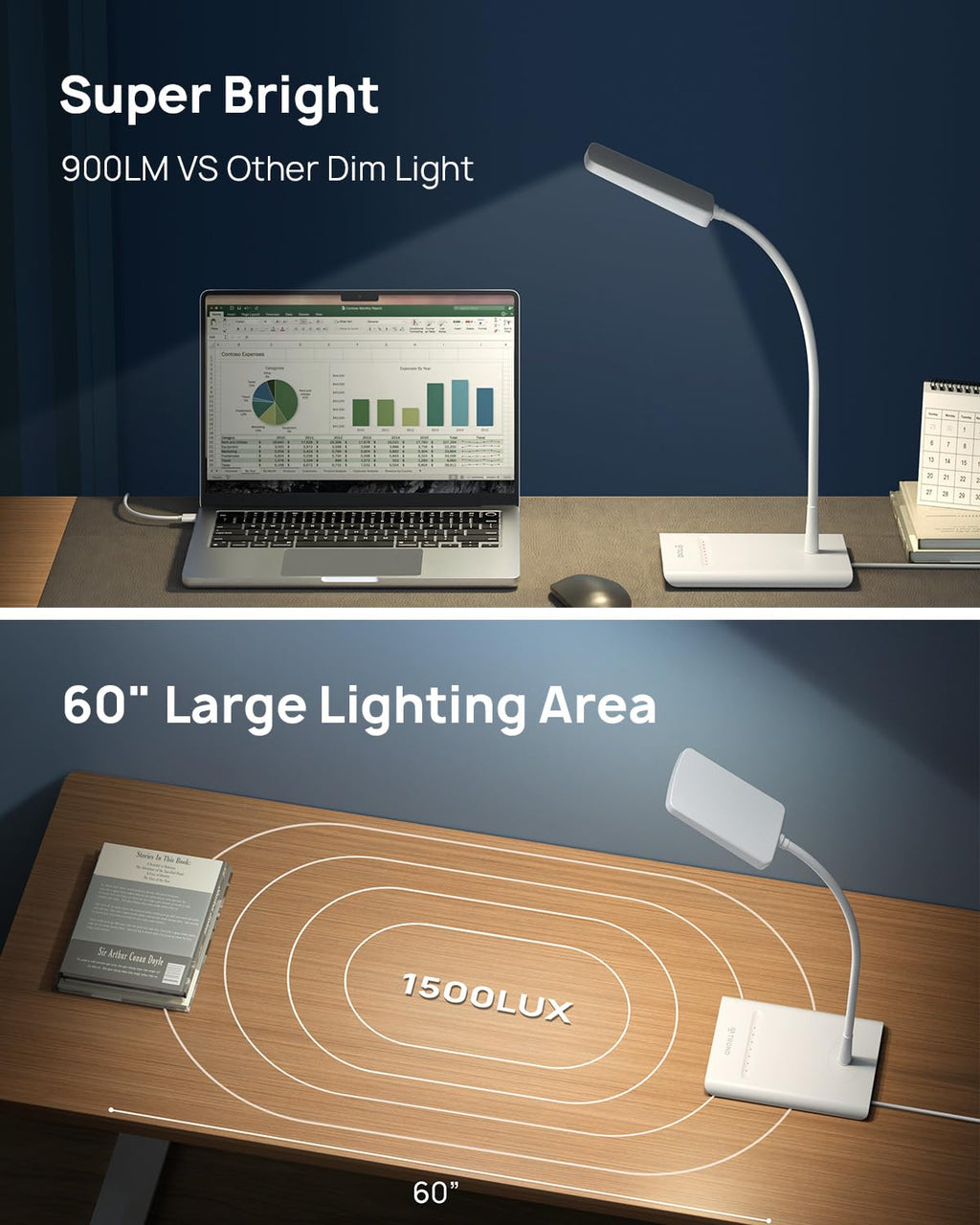 Desk Lamp, Dimmable Eye-Caring Table Lamp, Memory Function, White