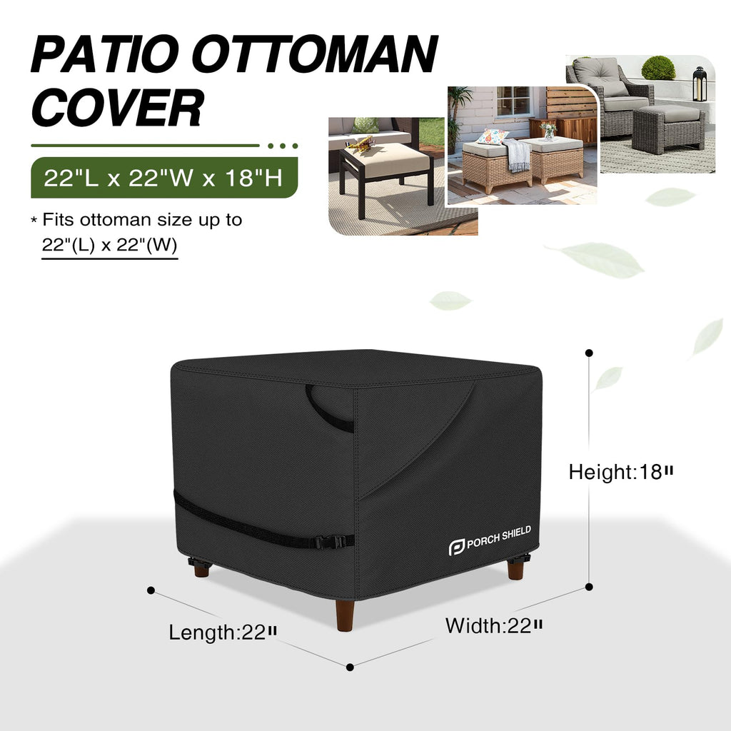 Waterproof Patio Ottoman Cover 22L x 22W x 18H inch, Black
