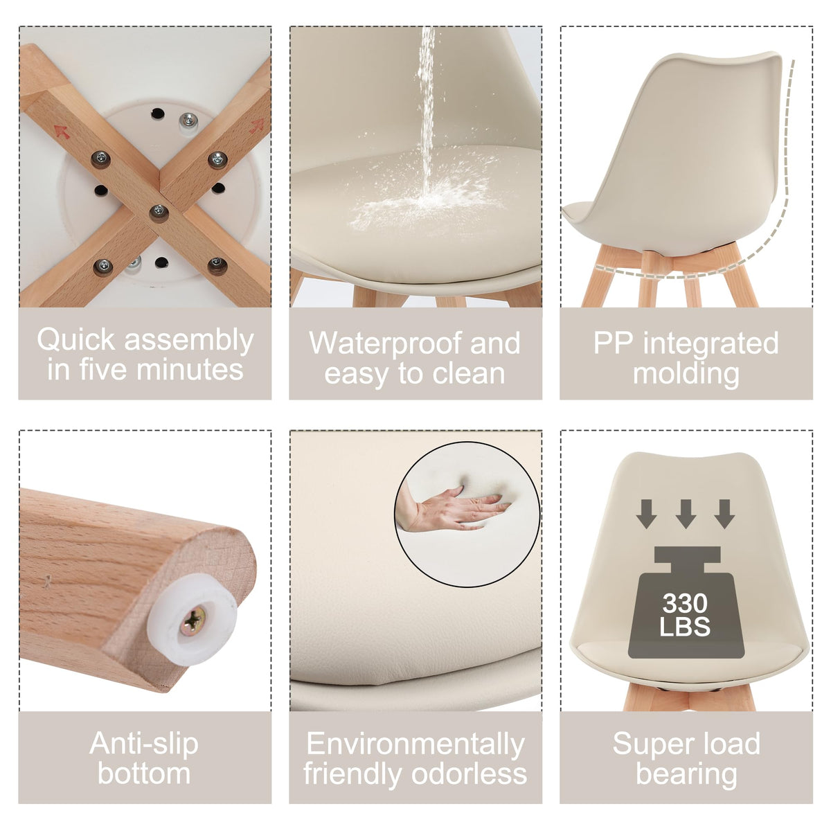 Inspired Eames Style Mid Century Modern Dining Chairs, Shell Lounge Plastic Side Chair with Soft Padded and Wooden Legs Living Room Bedroom