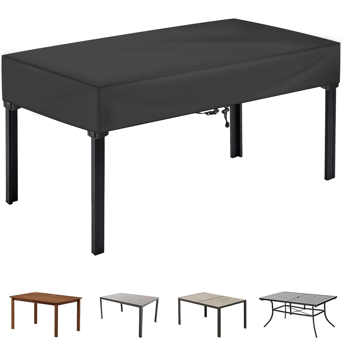 Waterproof Rectangular Patio Table Cover, 75" x 40" x 6", Black