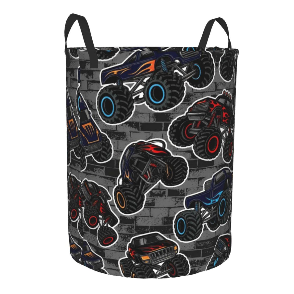 Monster Truck Boys Style Round Laundry Hamper Storage Basket Toys Clothes Organizer Bin Bathroom Bedroom Dorm