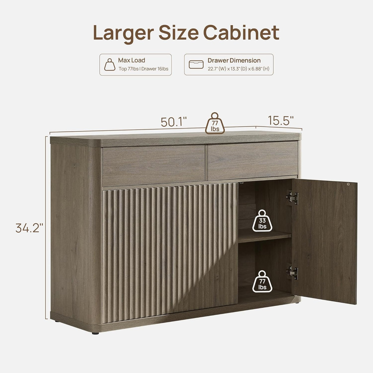 Buffet Cabinet with Storage - Storage Cabinet Sideboard with Doors & Shelves Accent Credenza Buffet Table with 2