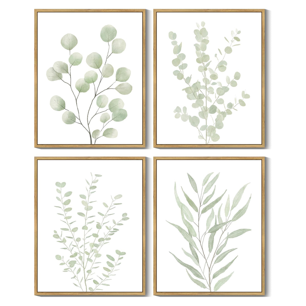 Botanical Plant Framed Wall Art Boho Wall Decor Sage Green Eucalyptus Leaf Prints Minimalist Aesthetic Ready to Hang