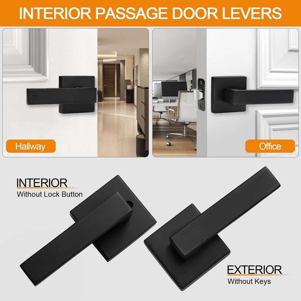 5 Pack Passage Door Handles Matte Black Door Levers, Interior Door Knobs