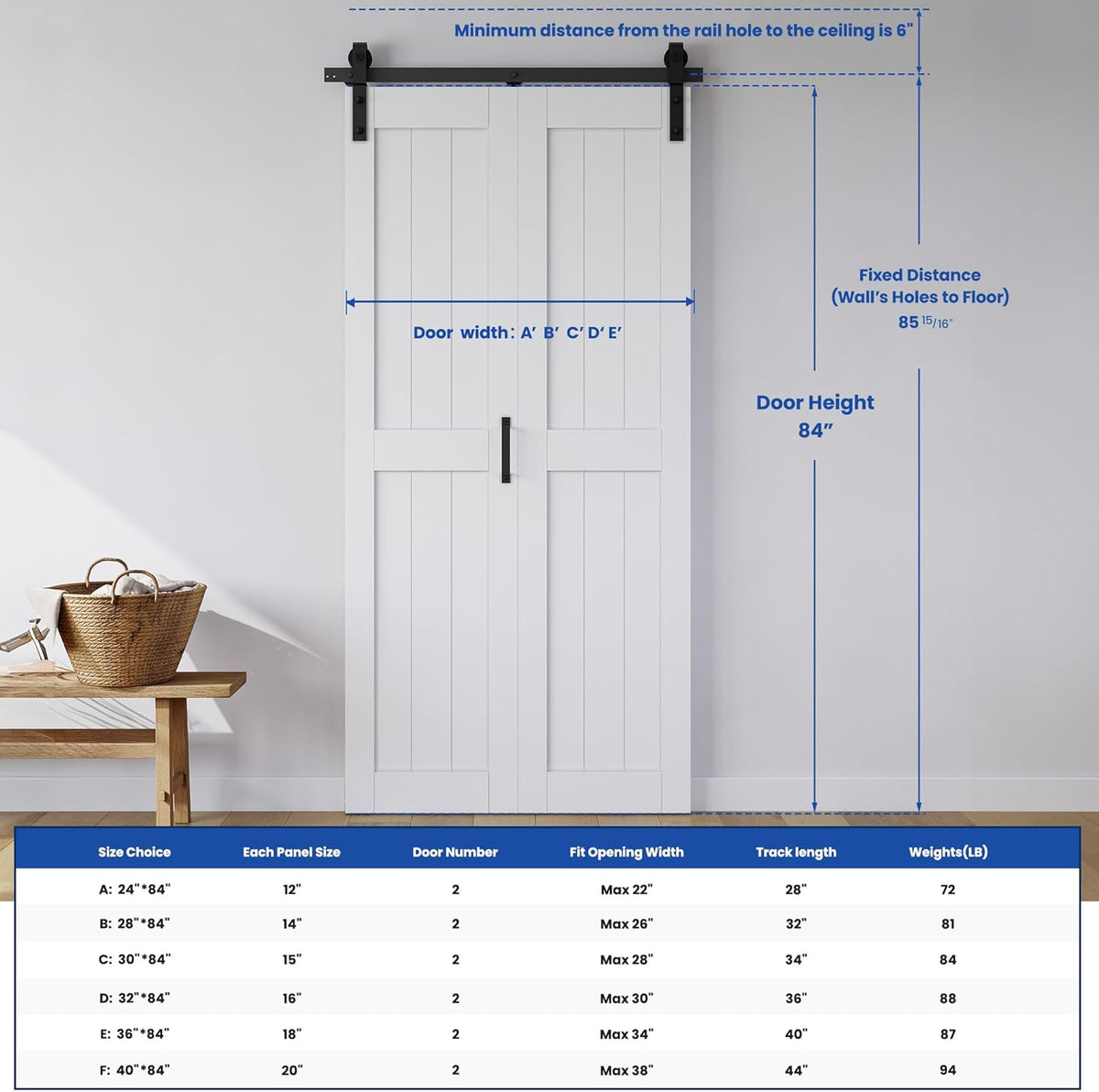Bifold Barn Door 30" x 84", MDF Bi-Fold Sliding Closet Doors with Hardware Kit Included, Pre-Finished Easy Assembly, Water-Proof PVC Surface & Save Space, H-Frame, 34" Track for 2 Doors,White