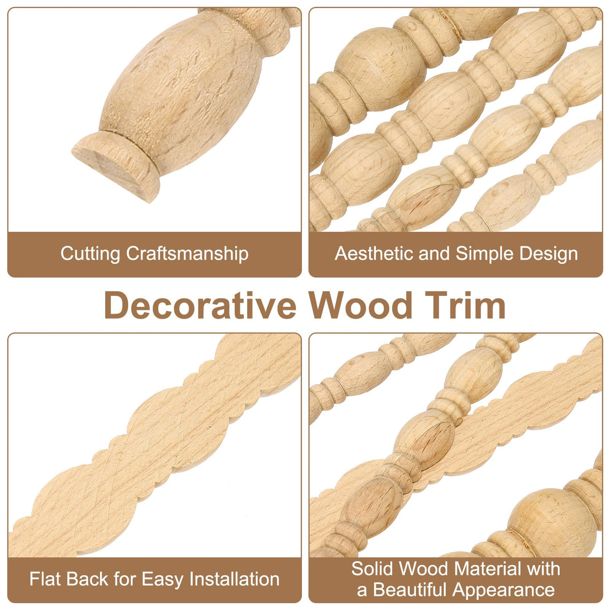 6pcs 15.75" Decorative Wood Trim Unfinished 3D DIY (Gourd Line 12mm)