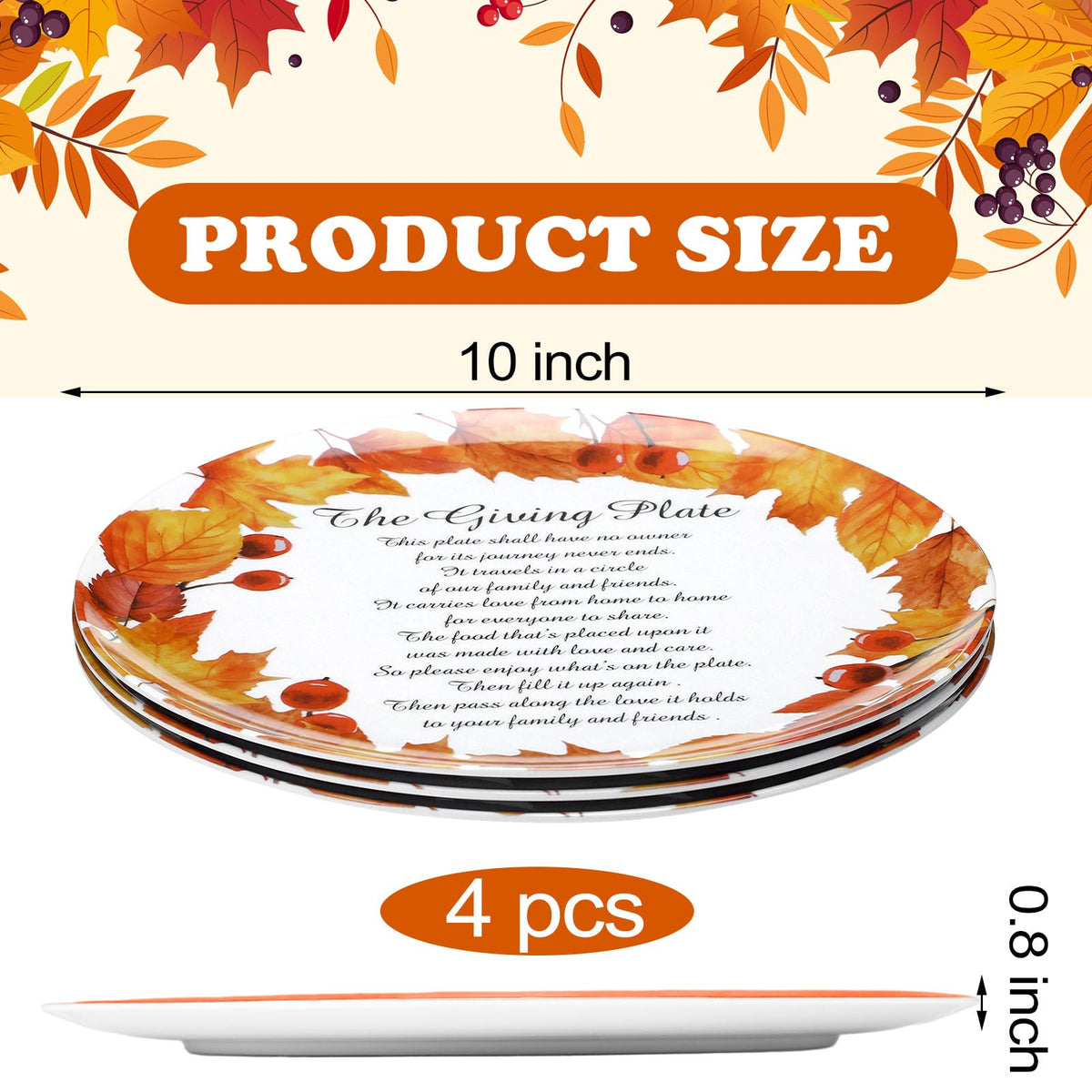 4 Pcs Melamine Thanksgiving Maple Plates Fall Dinnerware 10 Inch