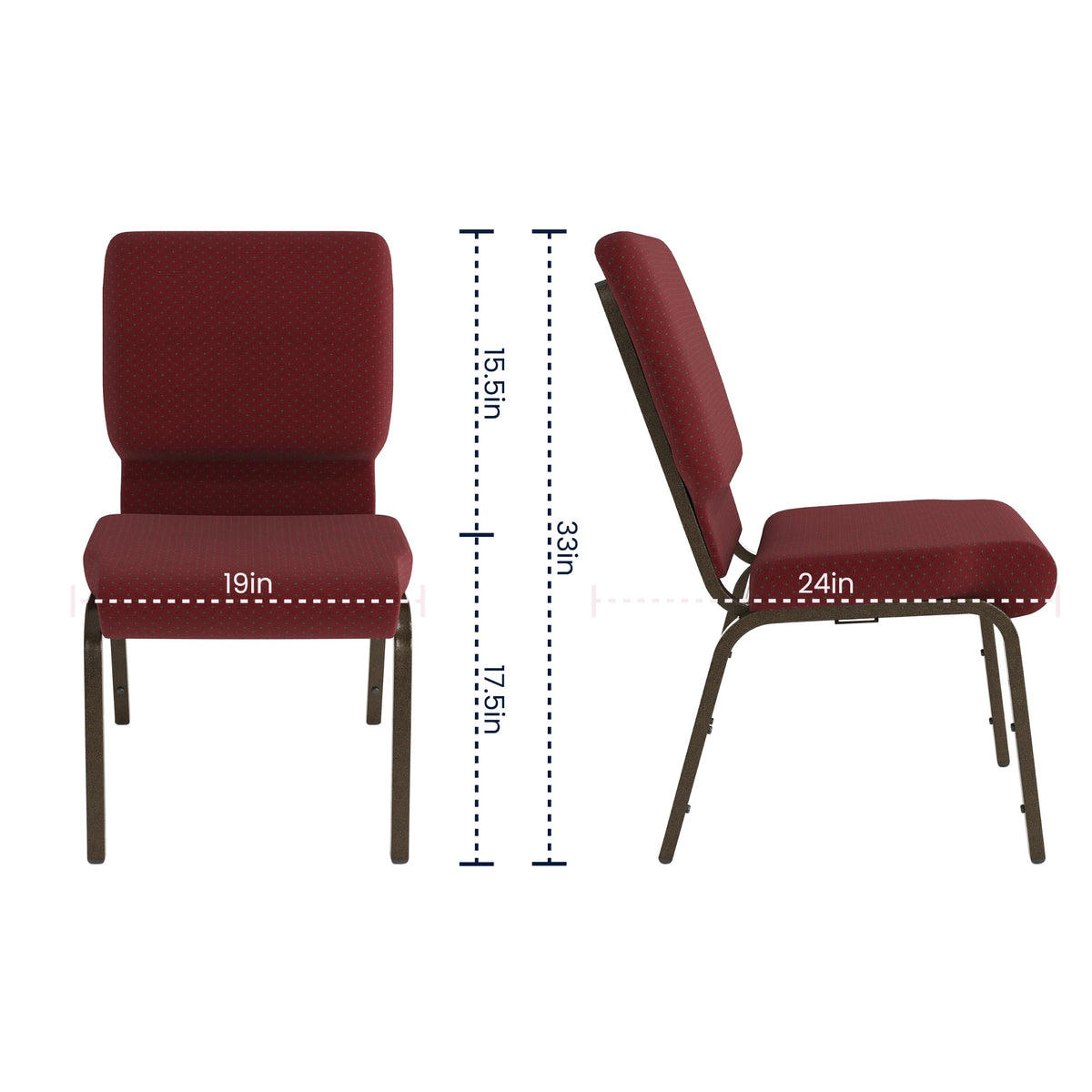 Hercules 18.5 in Wide Fabric Church Chair, Burgundy