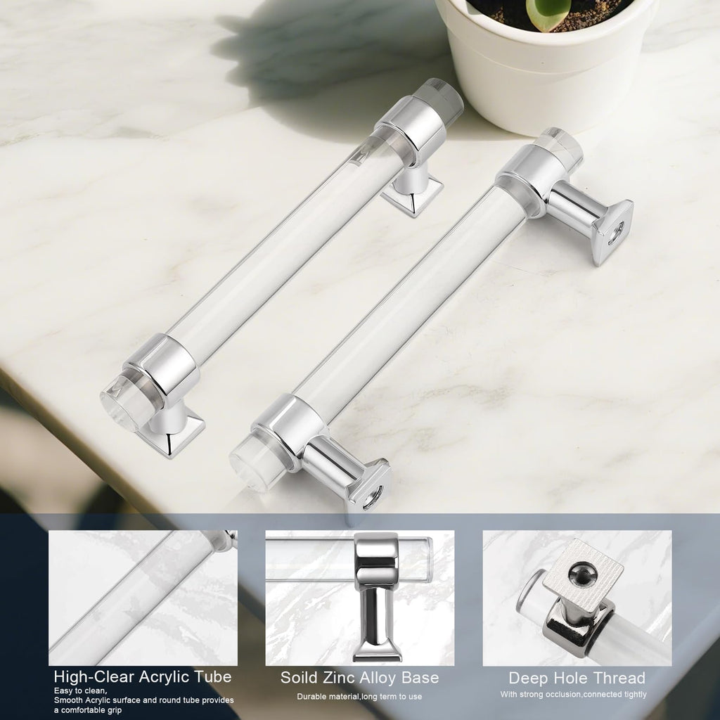 Acrylic Cabinet Handles 5 Pack Modern Cabinet Hardware Clear Dresser Pulls 4 Inch Center to Center Clear Cabinet