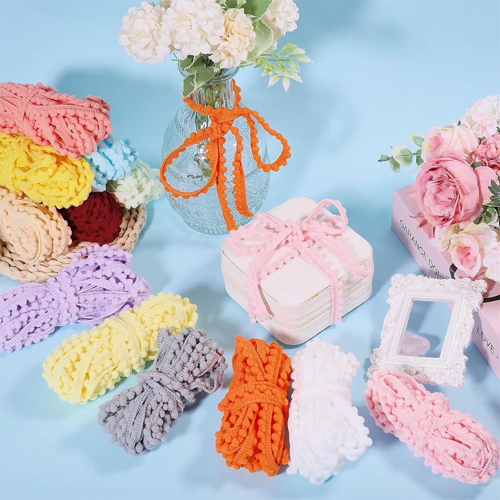 12 Colors Mini Pom Pom Fringe Rickrack Trims for Curtain Carpet Lace Clothes Pillow Decoration Pompom - 60 Yards