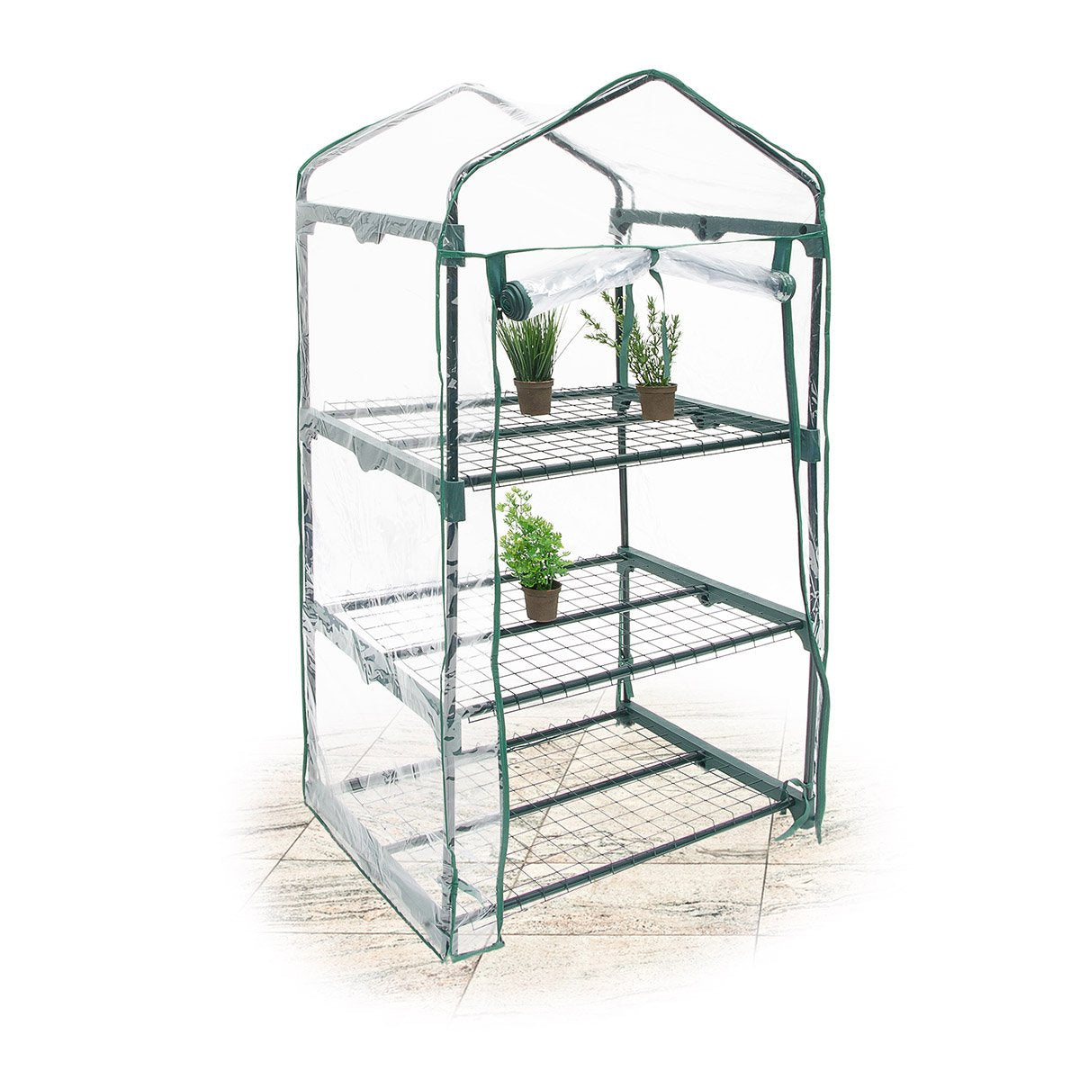 3-Tier Plant Cold Frame for Balcony Poly Greenhouse, Transparent, Green