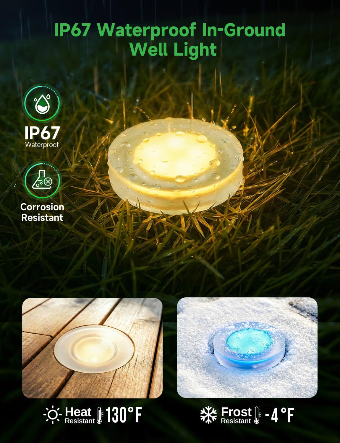 Outdoor In-Ground Lights, 2 Pack Mini 3W 12V Low Voltage Well Lights, Warm White & 16 Colors, IP67 Waterproof