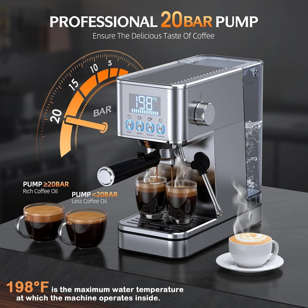 20BAR Espresso Machine, Cold Brew, Stainless Steel ,Silver