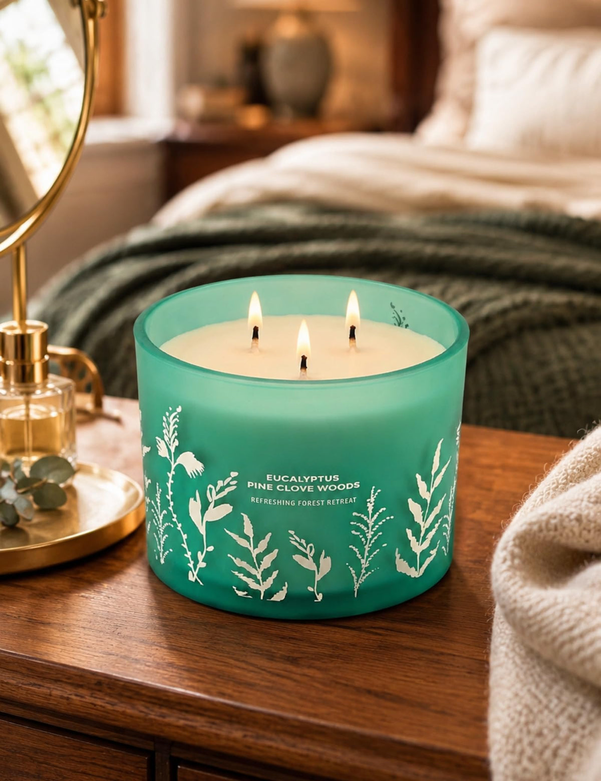 Eucalyptus Pine Clove Scented Candle, 3-Wick Soy Wax, Fresh Forest, 14.5 Oz