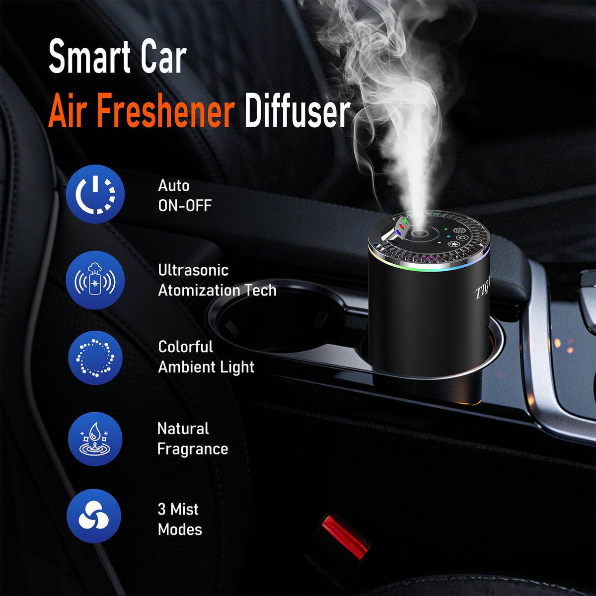 Smart Car Air Freshener, Car Air Freshener Diffuser with 3 Color Starry Sky Projection, Auto On/Off Aroma Diffuser, 3