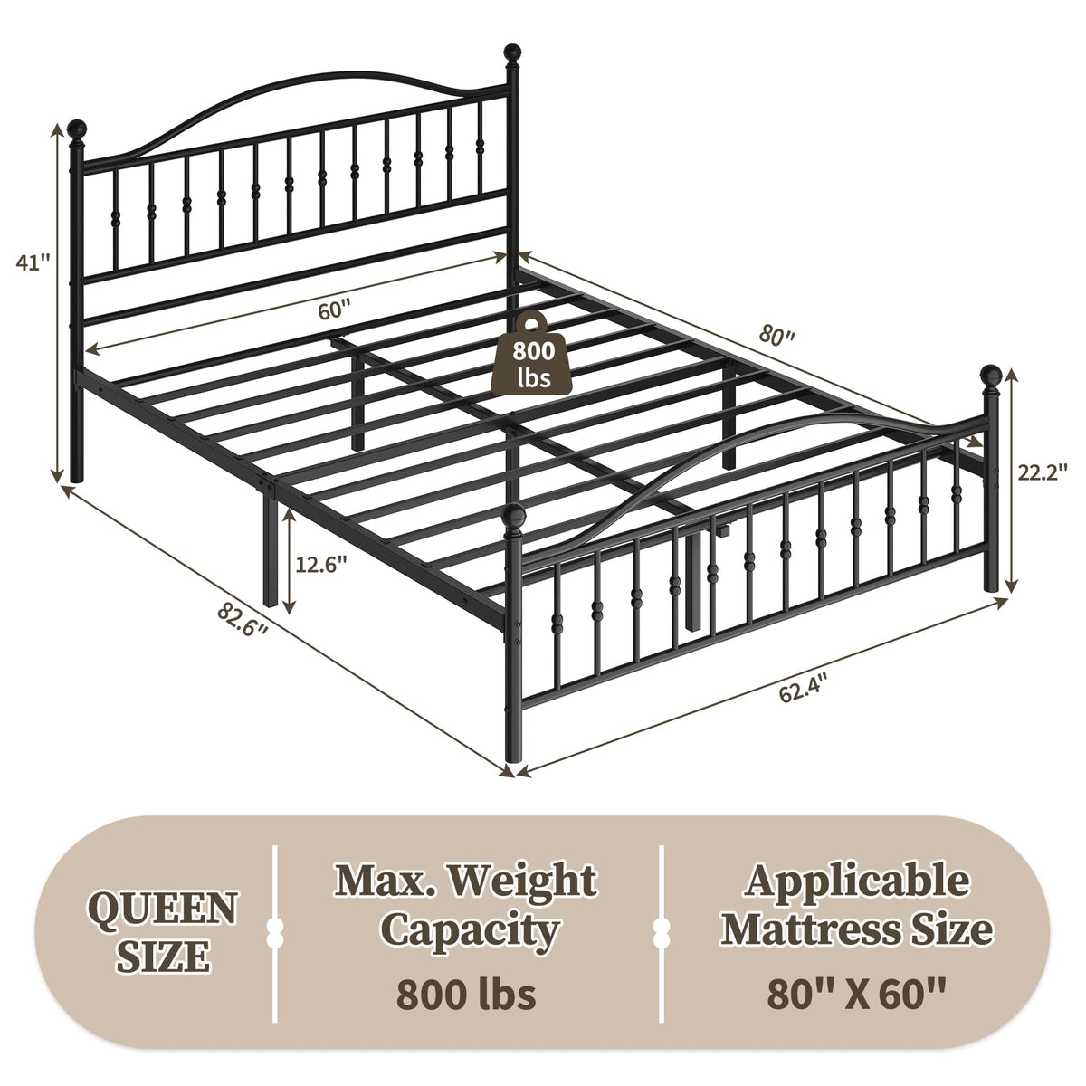 Metal Platform Bed Frame with Vintage Circular Headboard and Footboard, Heavy-Duty Iron Frame, No Box