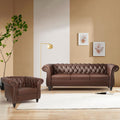 2 Piece Living Room Sofa Set, 3 Seater Faux Leather Sofa Couch and Chair Set, Mid Century Modern Upholstered Couch