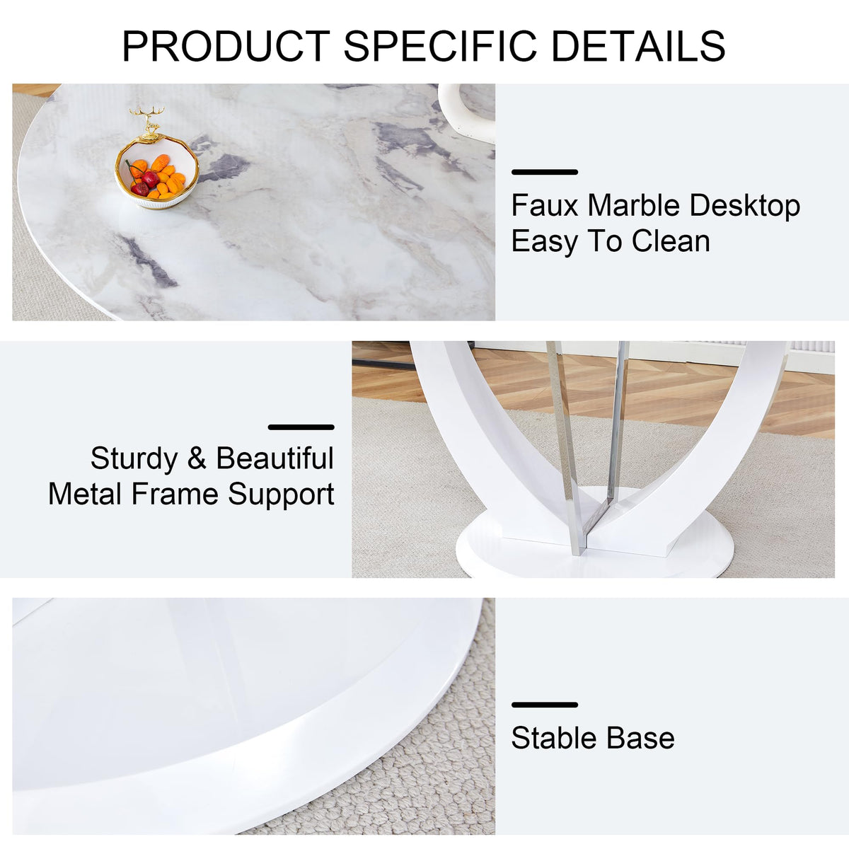 Inspired Saarinen Style Round Dining Table for 4/6, 47 Inch Faux Marble Look Dining Room Table, White Kitchen Table with Stable Pedestal