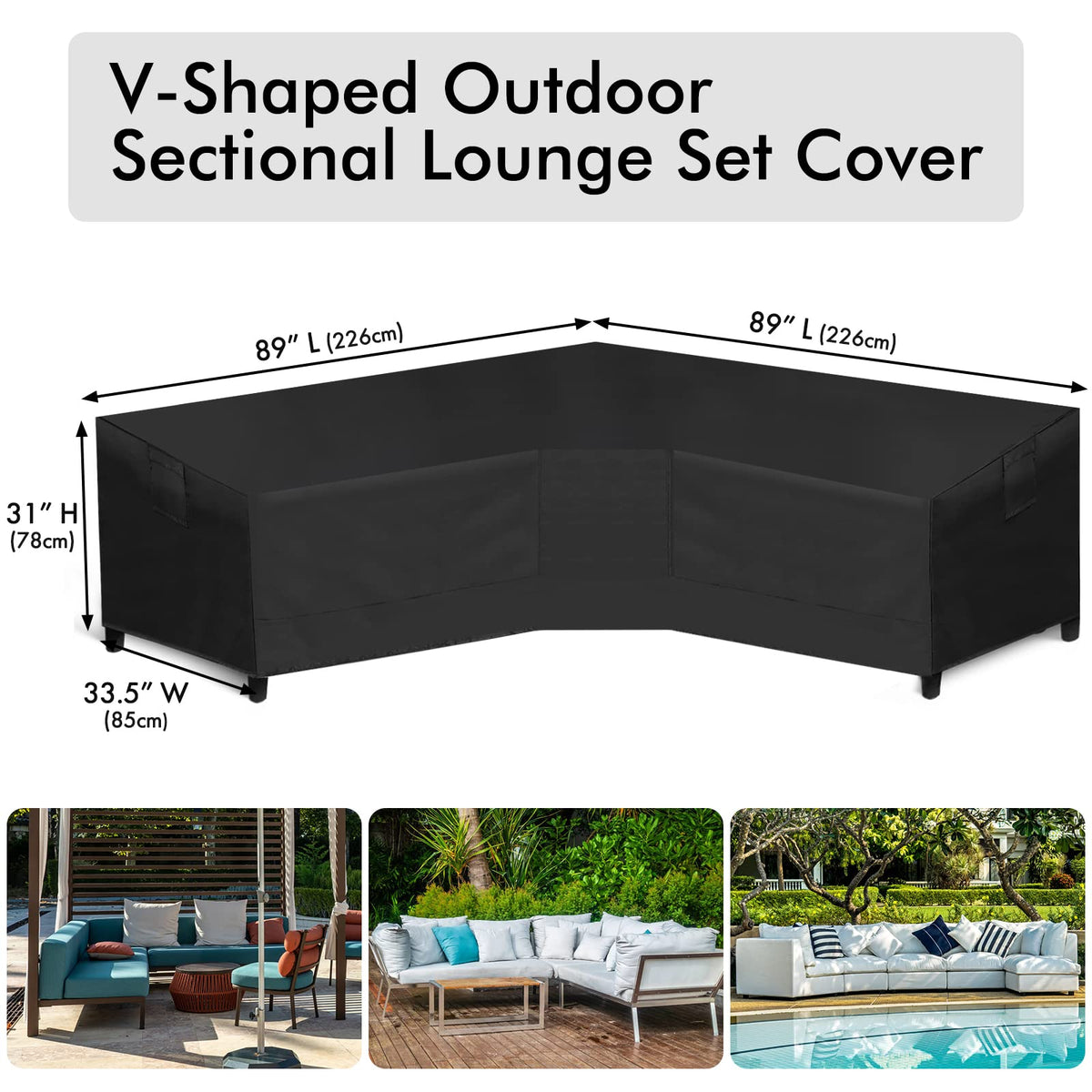 Patio V-Shaped Sectional Sofa Cover Waterproof, Heavy Duty Outdoor Sectional Couch Cover, Lawn Patio Furniture Cover