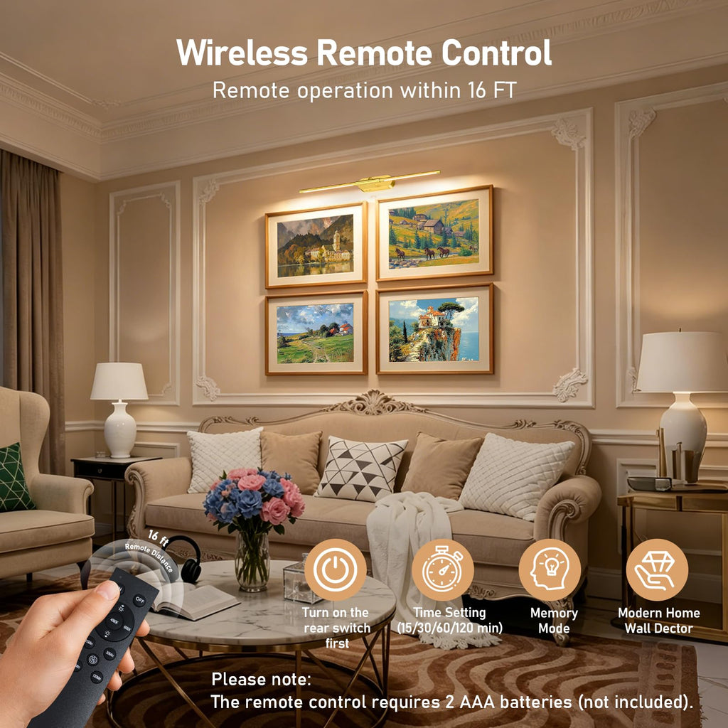 24" Wireless Picture Lights for Wall, Rechargeable Art Light