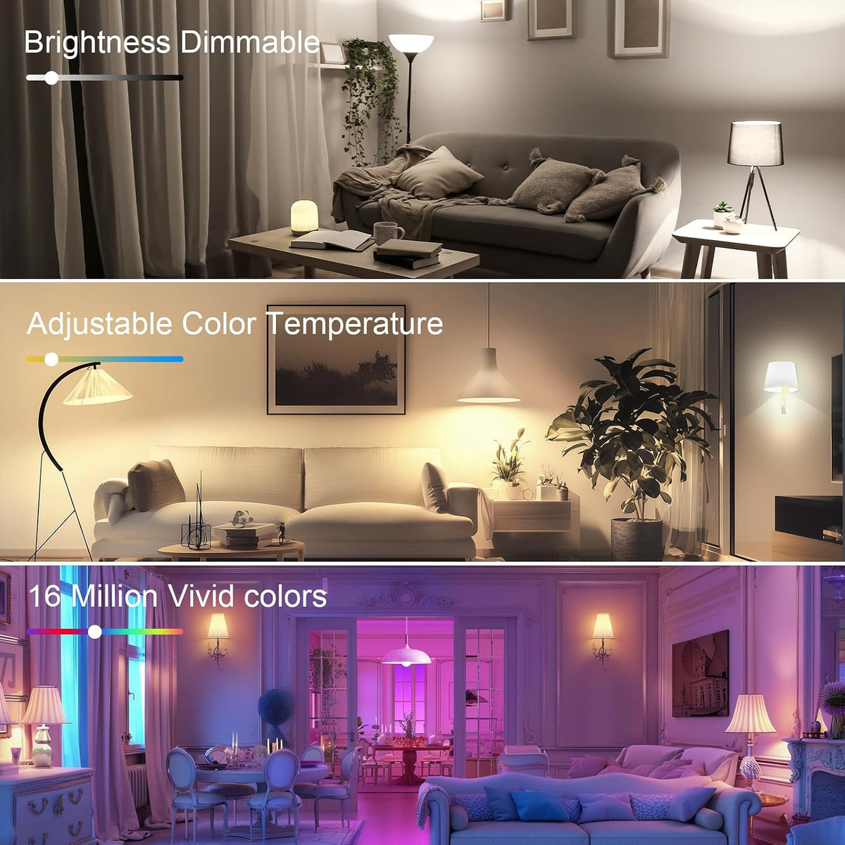Smart Light Bulbs - Led Dimmible Color Changing Light Bulb Works with Bluetooth Music Sync - A19 RGB Lightbulb