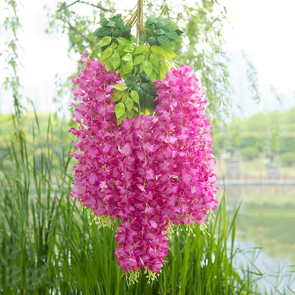 Fake Hanging Flowers - 12 Pieces 3.75 Feet/Piece Artificial Wisteria Vine Ratta Hanging Garland Silk Flowers Party