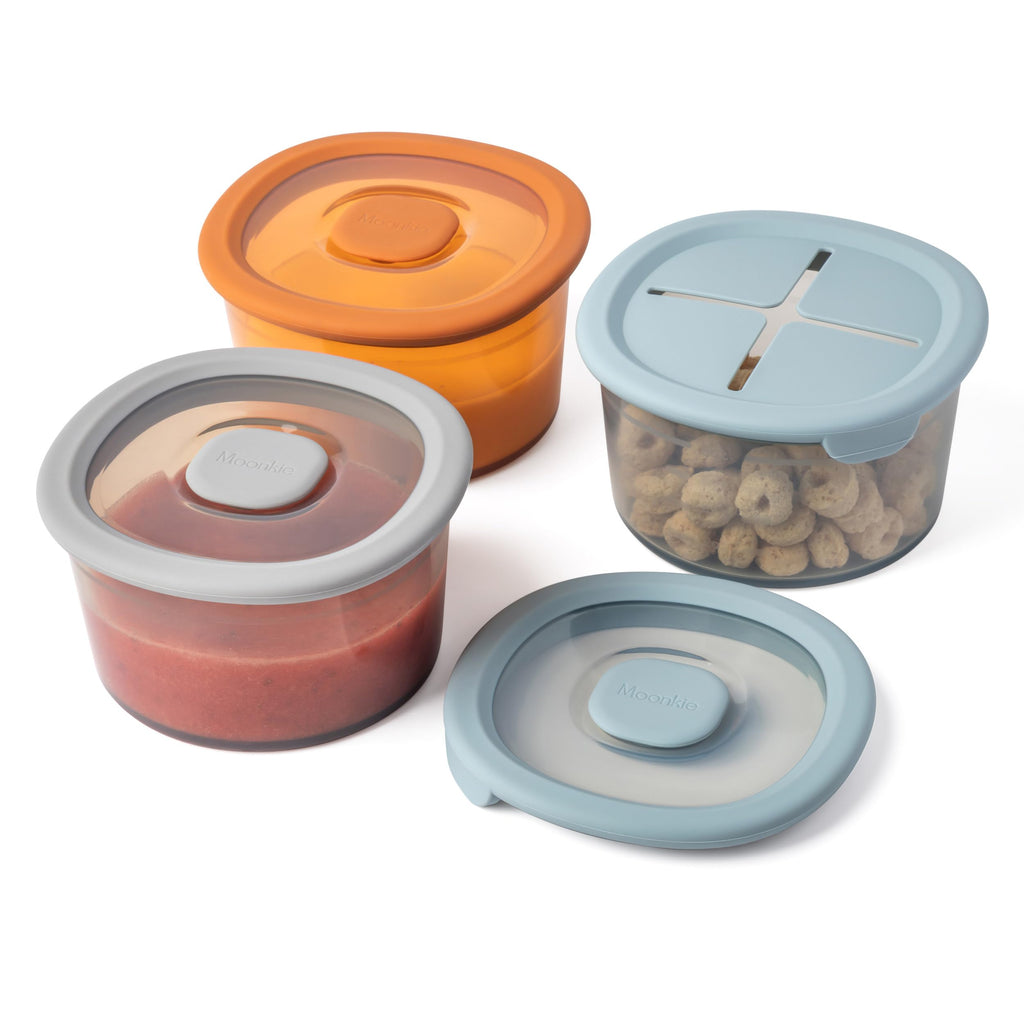 Silicone Snack Containers for Kids | 8 oz Baby Food Storage Containers with Airtight Lids and A Snack Lid | Baby Food