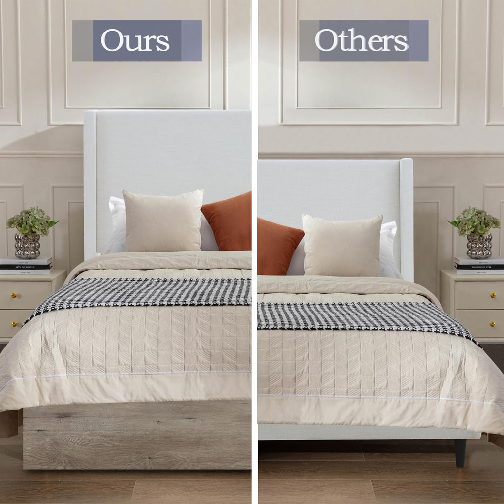 Upholstered Bed Frame, 54" Tall Headboard Shelton Wingback Bed Frames, Wood Base Platform Beds, No Box