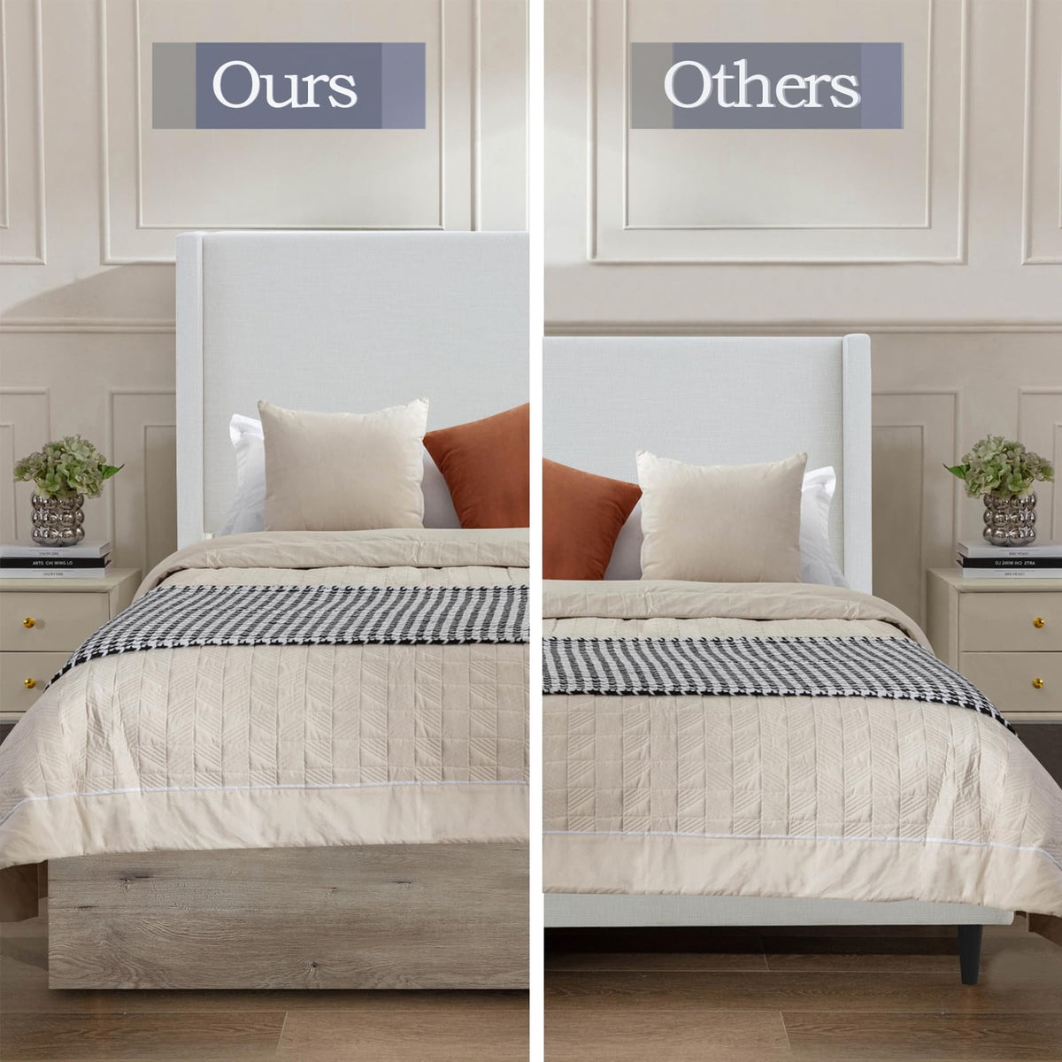 Upholstered Bed Frame, 54" Tall Headboard Shelton Wingback Bed Frames, Wood Base Platform Beds, No Box