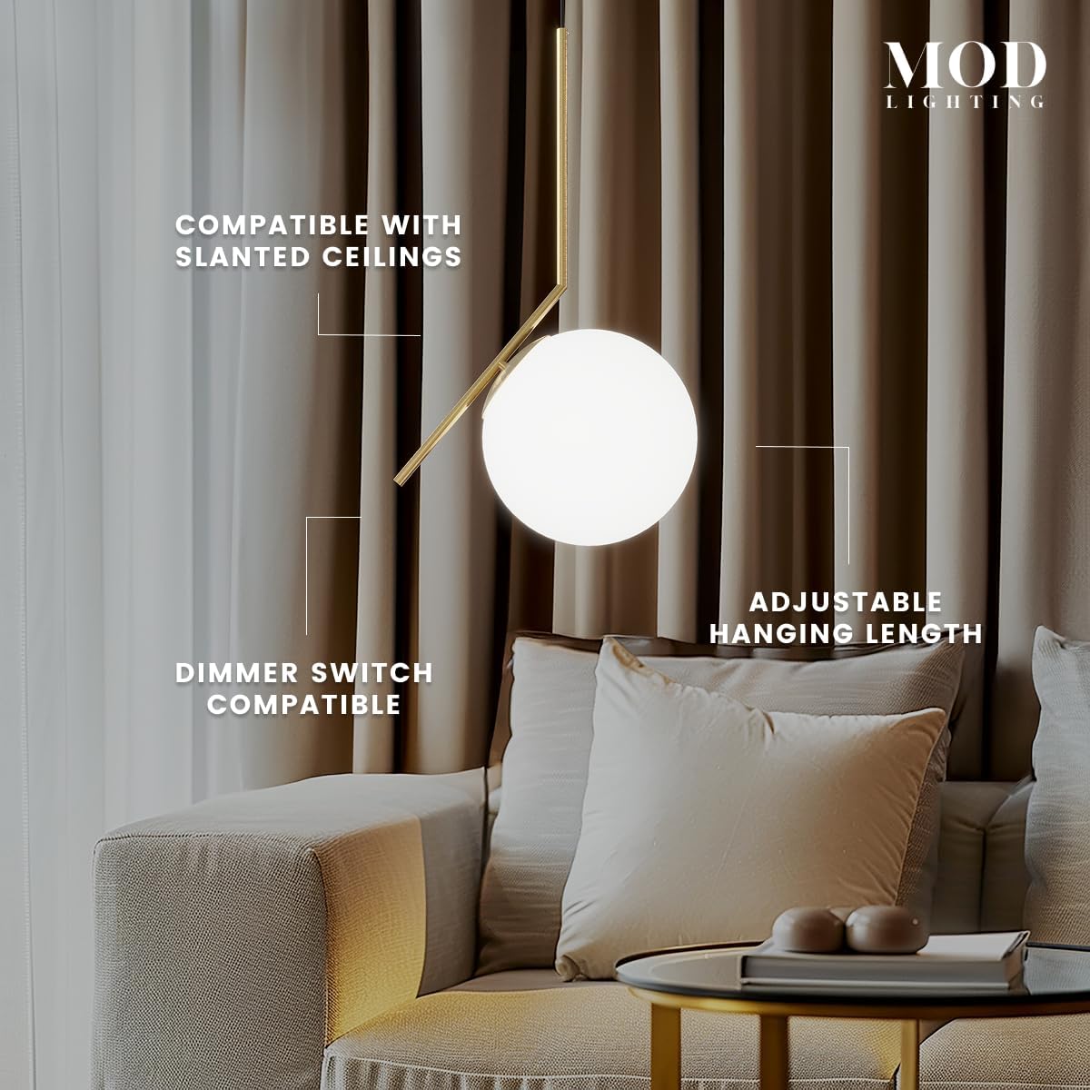 Jewels and Pearls Globe Pendant Light (1 Pack), 15" L-Shaped Aluminum Kitchen Island Lighting, 3000K Warm White Metal
