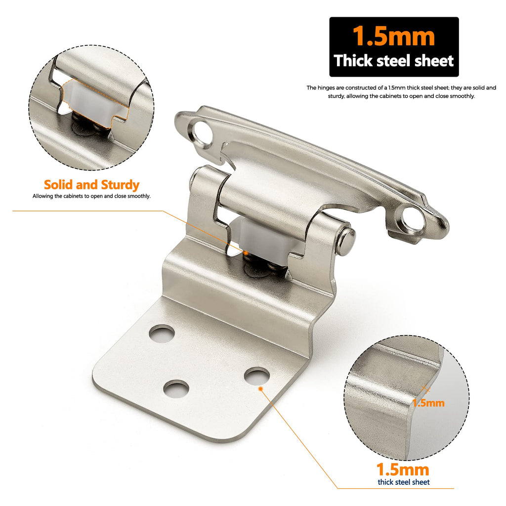 Satin Nickel Kitchen Cabinet Hinges, 3/8" Inset, 10 Pack