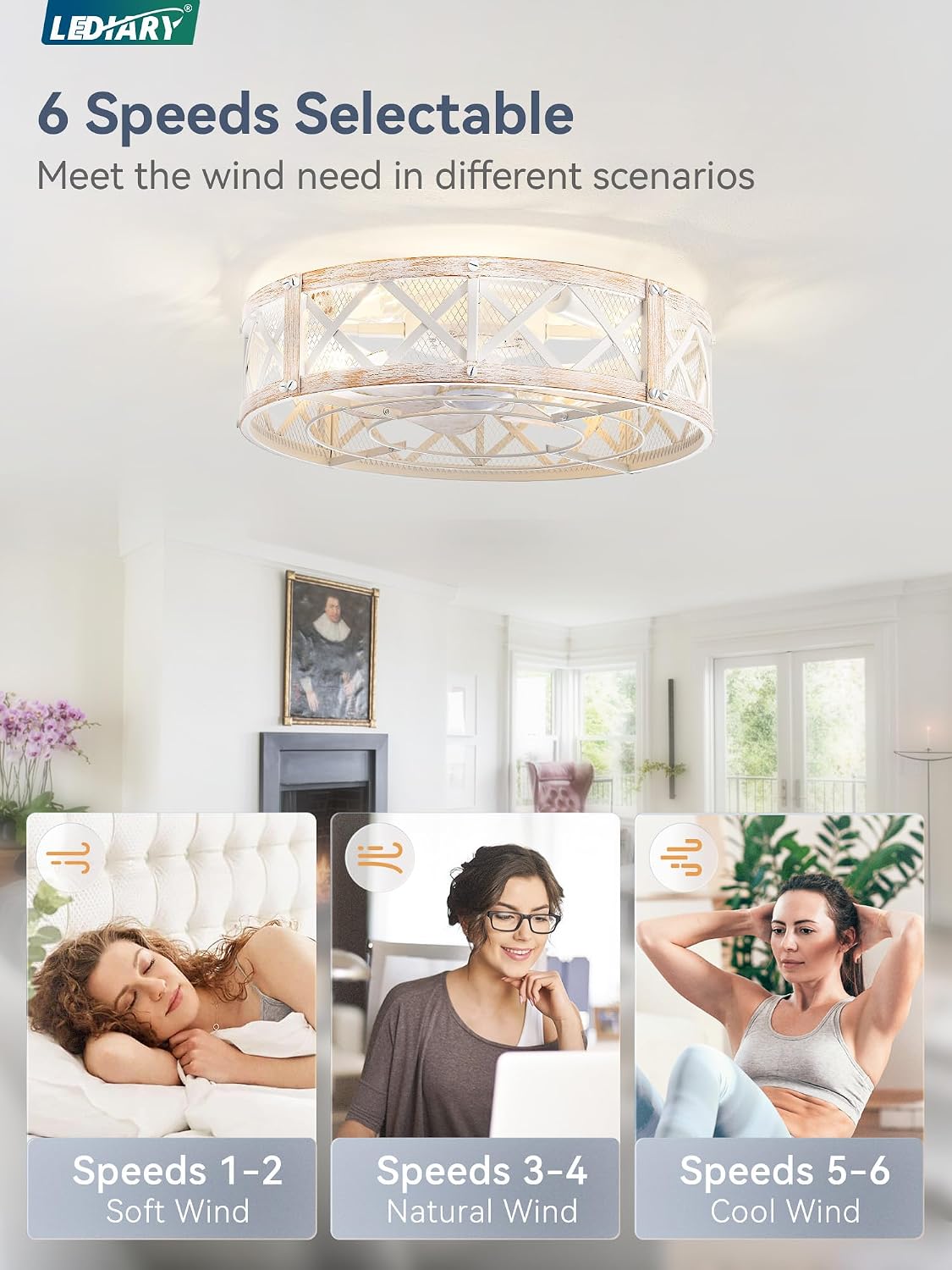 20" Flush Mount Caged Ceiling Fan with Light & Remote