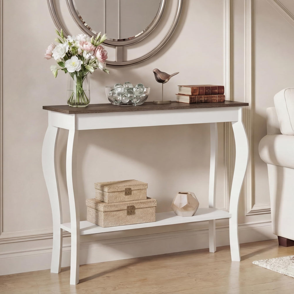 39" Narrow Farmhouse Entryway Table with Storage Shelf, Soft White