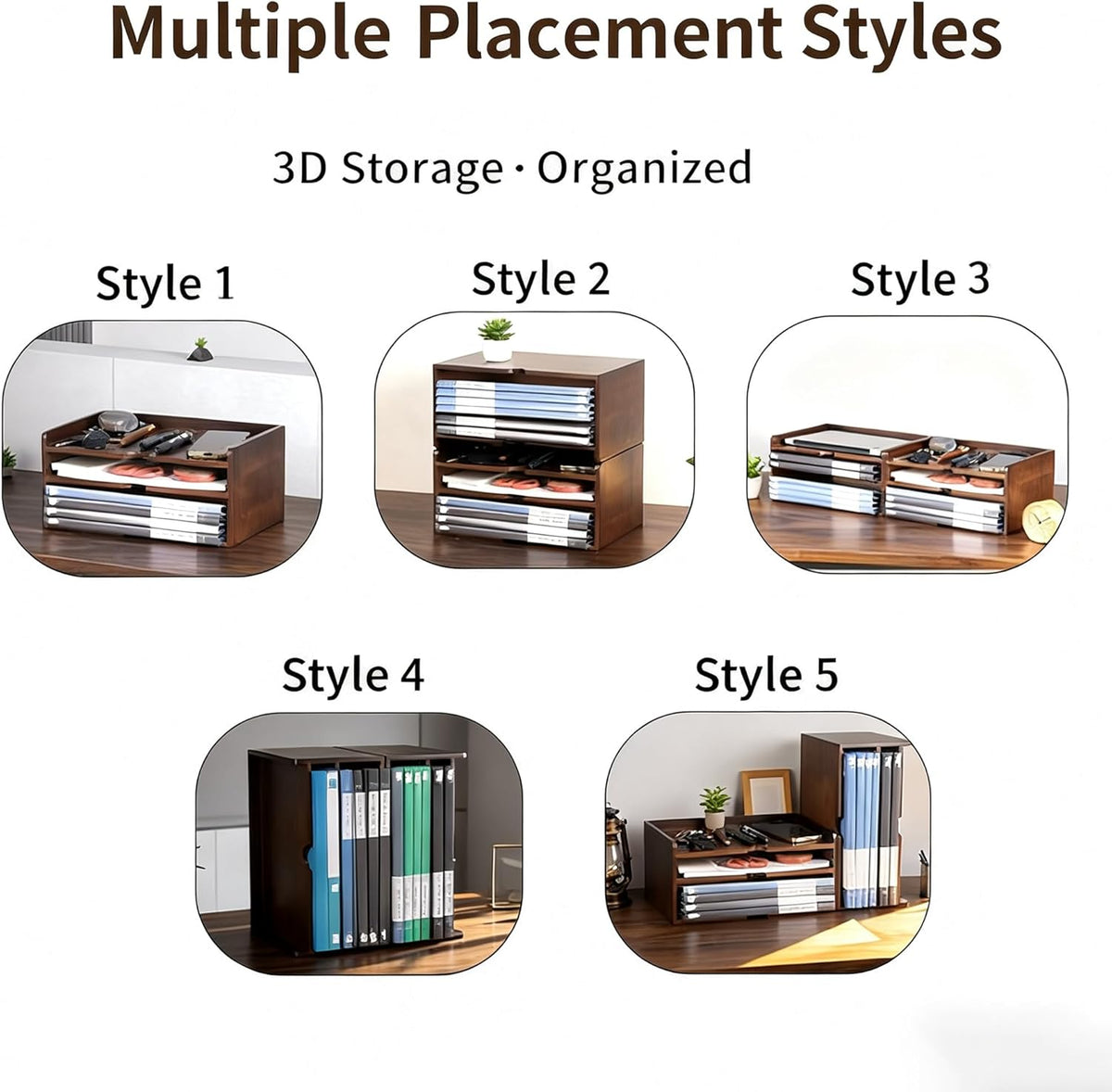 Wooden Desk Organizer with File Sorter, Stackable Paper Tray & Mail Holder | Solid Wood, No Assembly | 2-in-1 Tray &