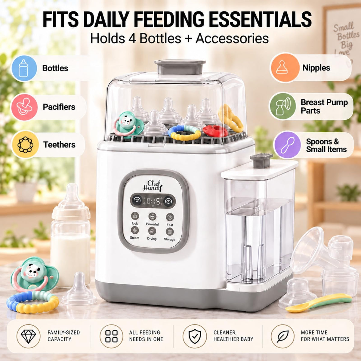 Baby Bottle Washer, All-in-One Washer and Sterilizer and Dryer