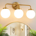 Modern Brushed Gold Vanity Lights , Mid Century 3 Light Bathroom Vanity Light with Globe Milky White Glass Shade Over
