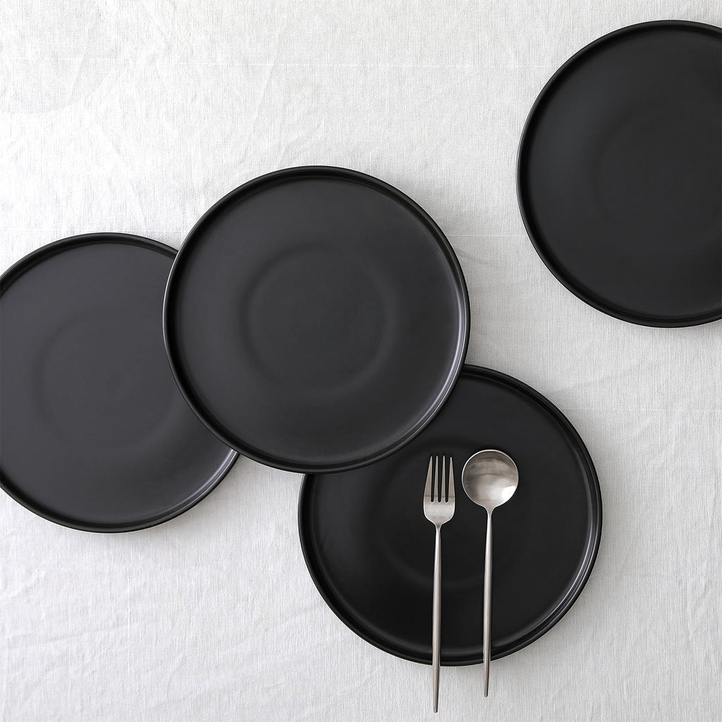 Lain Celina Stoneware 12-Piece Dinnerware Set, Cereal and Pasta Bowls, Black, Coupe