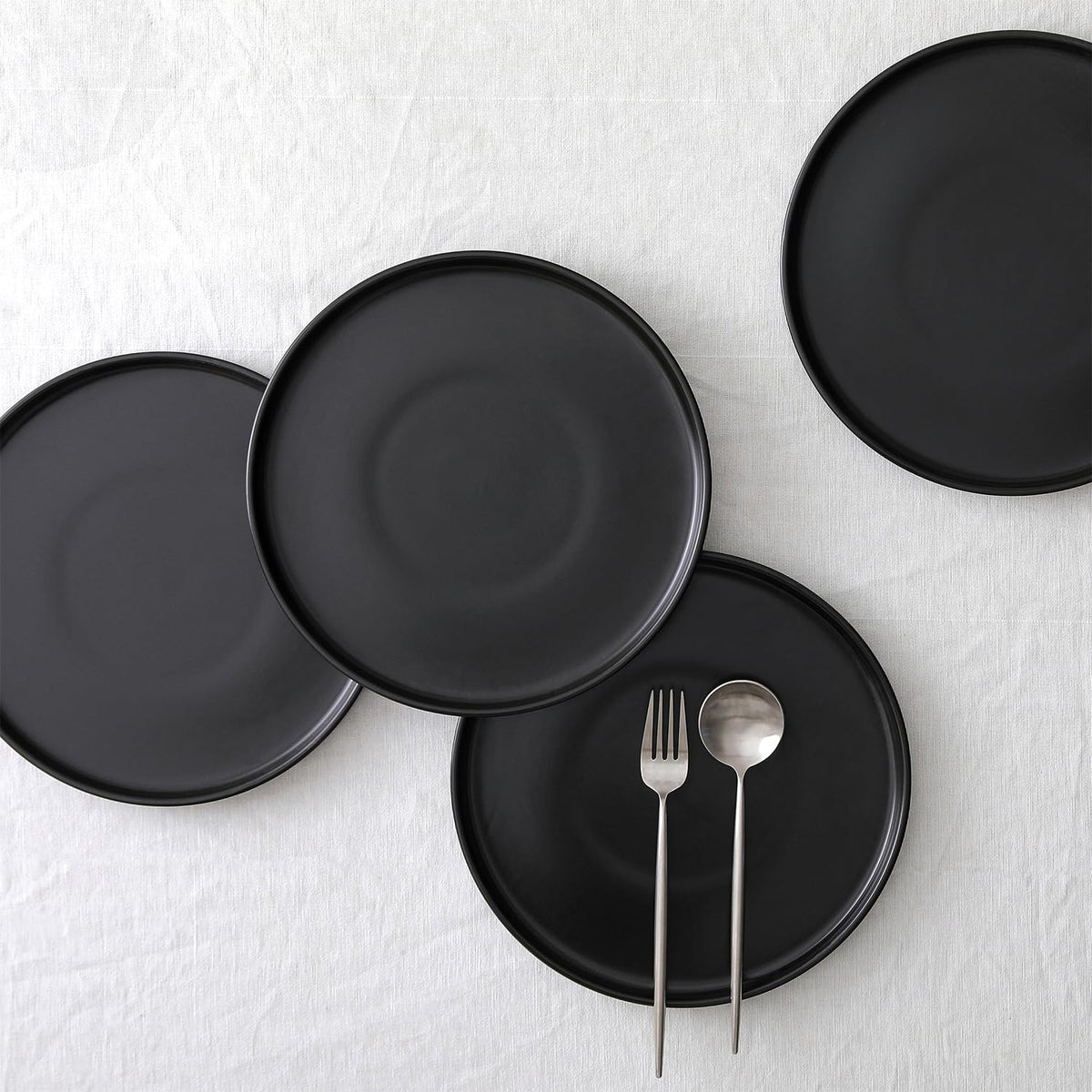 Lain Celina Stoneware 12-Piece Dinnerware Set, Cereal and Pasta Bowls, Black, Coupe