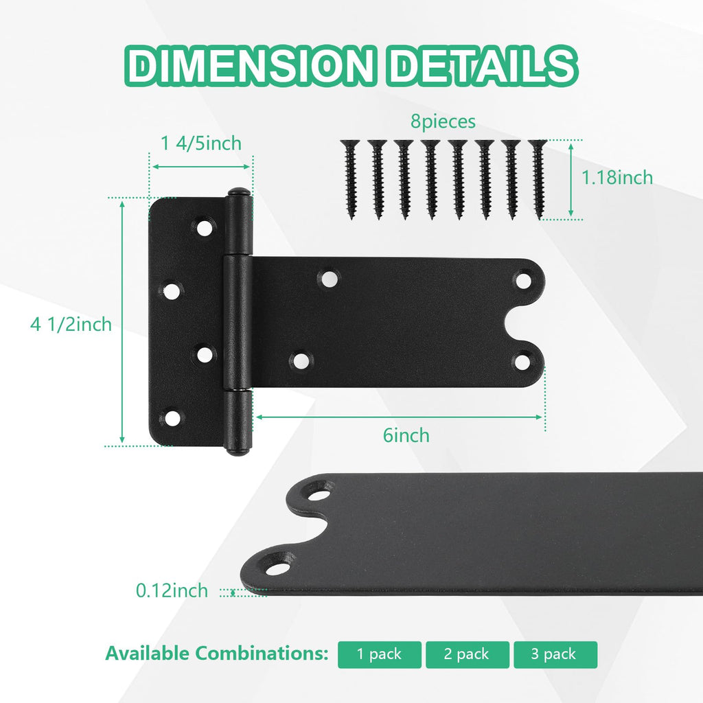 6" Gate Hinges, 280 Lbs Capacity, Matte Black, 4 Pack Heavy Duty Hinge