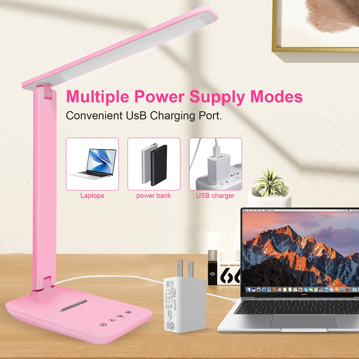 Crown LED Desk Lamp Dimmable Table Lamp Reading Lamp with USB Charging Port, 5 Lighting Modes, Sensitive Control