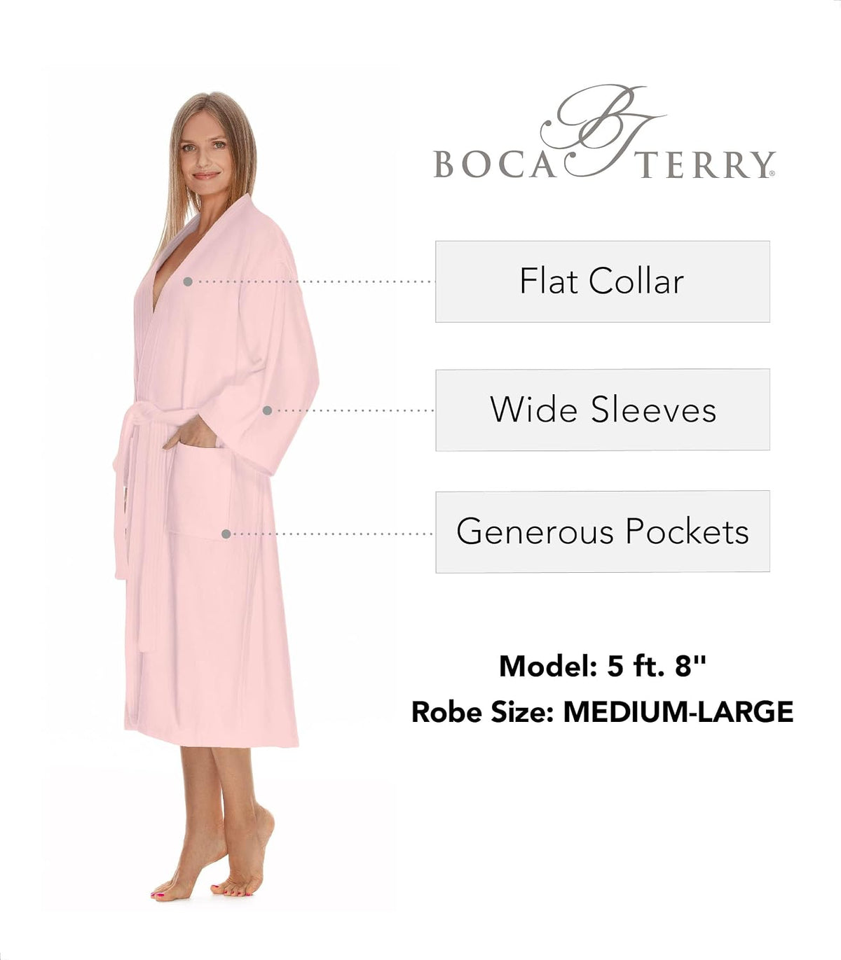 Womens Terry Cloth Bathrobe by Boca Terry, 100% Cotton White Hotel Spa Robe | Soft, absorbent towel robe