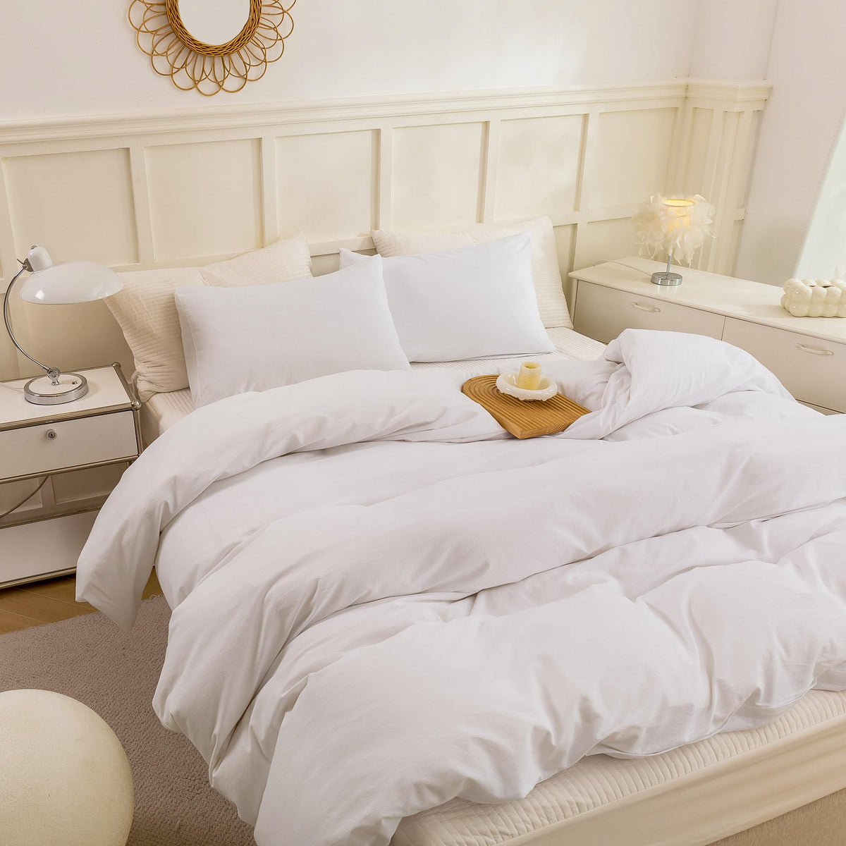 Cotton 3 Pcs Duvet Cover Set Linen Feel Off White Queen
