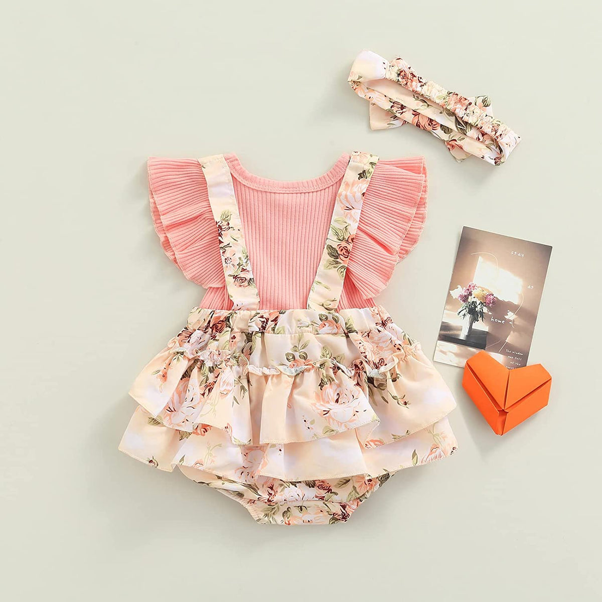 Baby Girl Floral Romper Newborn Dress Ruffle Bodysuit Suspender Shorts Jumpsuit Cute Summer Clothes and Headband